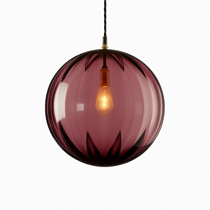 Suspension design à LED en boule de verre colorée