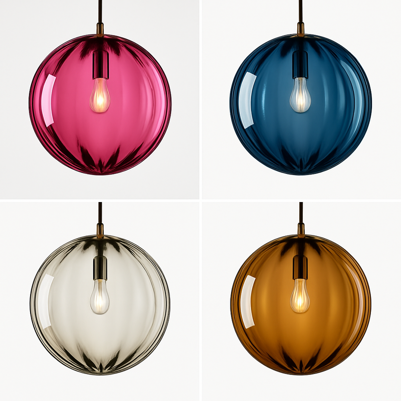 Suspension design à LED en boule de verre colorée