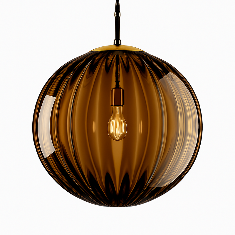 Suspension design à LED en boule de verre colorée