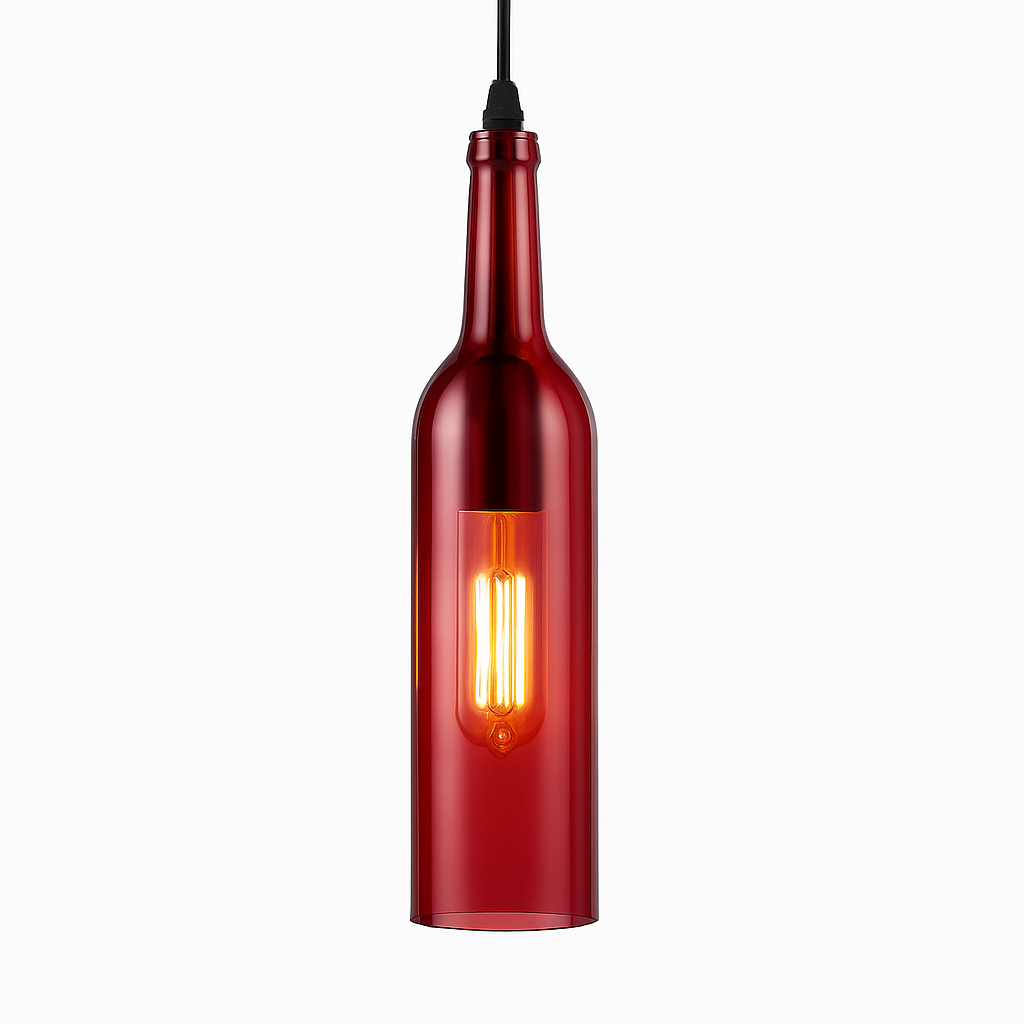 Suspension design à LED en forme de bouteille en verre de couleur - vue 7 sur 12