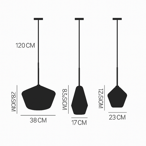 Suspension design à LED en métal et verre de plusieurs formes
