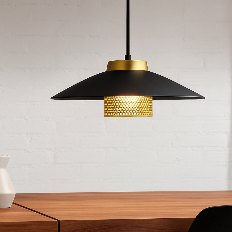 Suspension design LED en métal noir et doré Bar