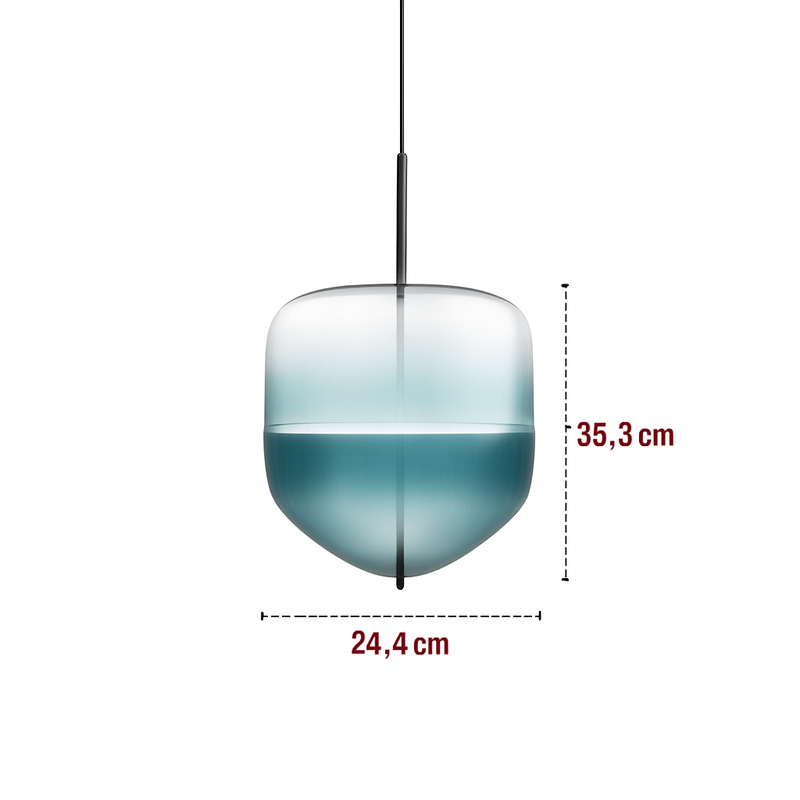 Suspension design LED en verre bleu de plusieurs formes