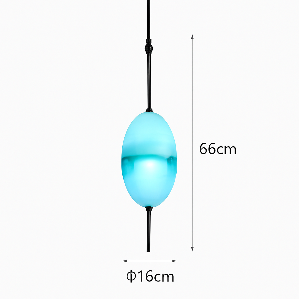 Suspension design moderne en verre en forme de goutte bleue