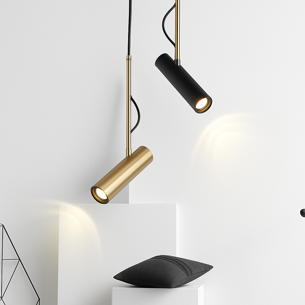 Suspension design spot orientable et tige dorée - vue 4 sur 11