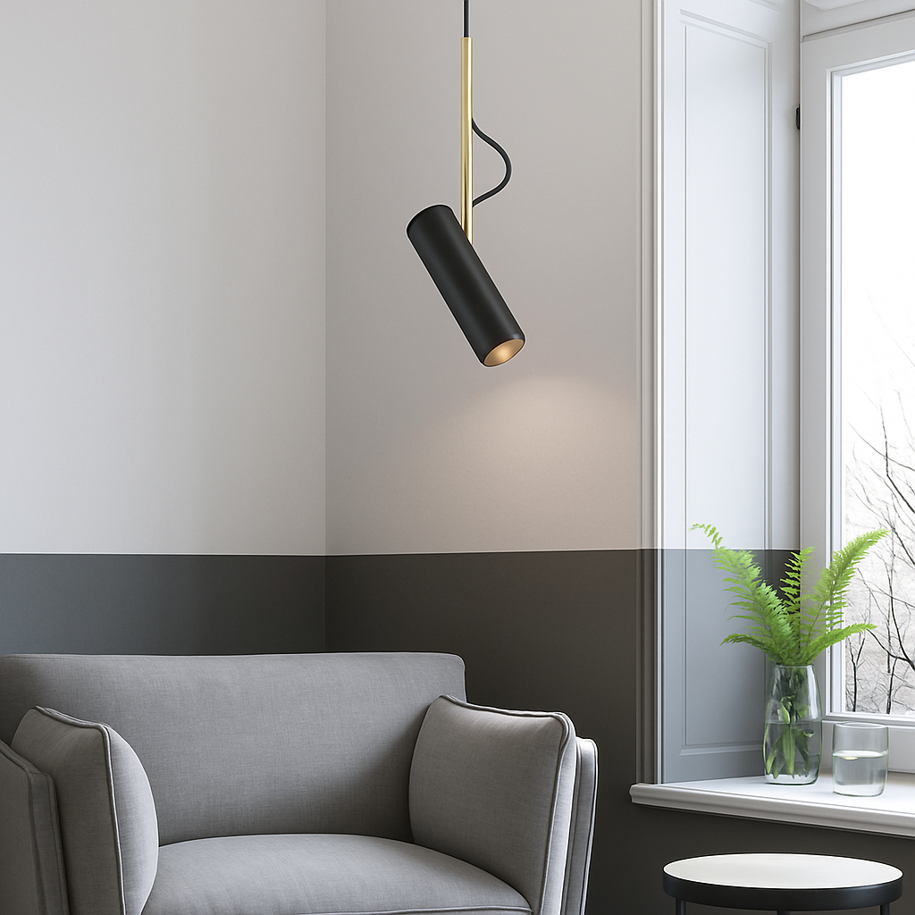 Suspension design spot orientable et tige dorée - vue 5 sur 11