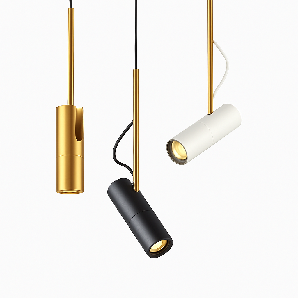 Suspension design spot orientable et tige dorée - vue 7 sur 11