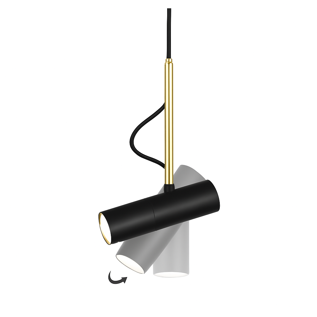 Suspension design spot orientable et tige dorée - vue 8 sur 11