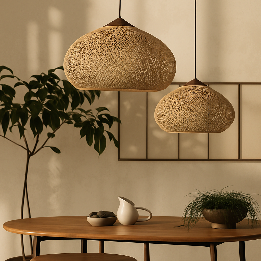 Suspension design Vintage en rotin fait à la main - vue 5 sur 26