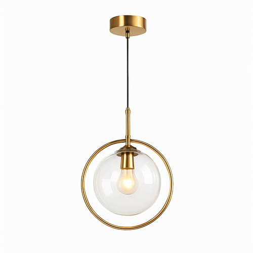 Suspension dorée à LED design boule en verre fumé