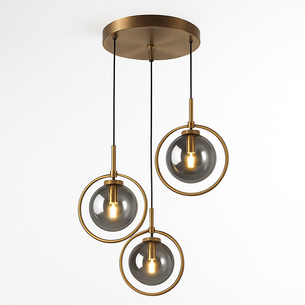 Suspension dorée à LED design boule en verre fumé - vue 10 sur 12