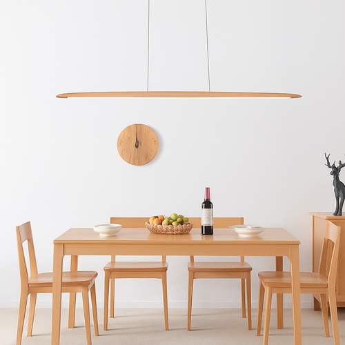 Suspension en bois lampes suspendues Table moderne LED longue lumière linéaire îlot de cuisine éclairage de bar de bureau pour salle à manger salon