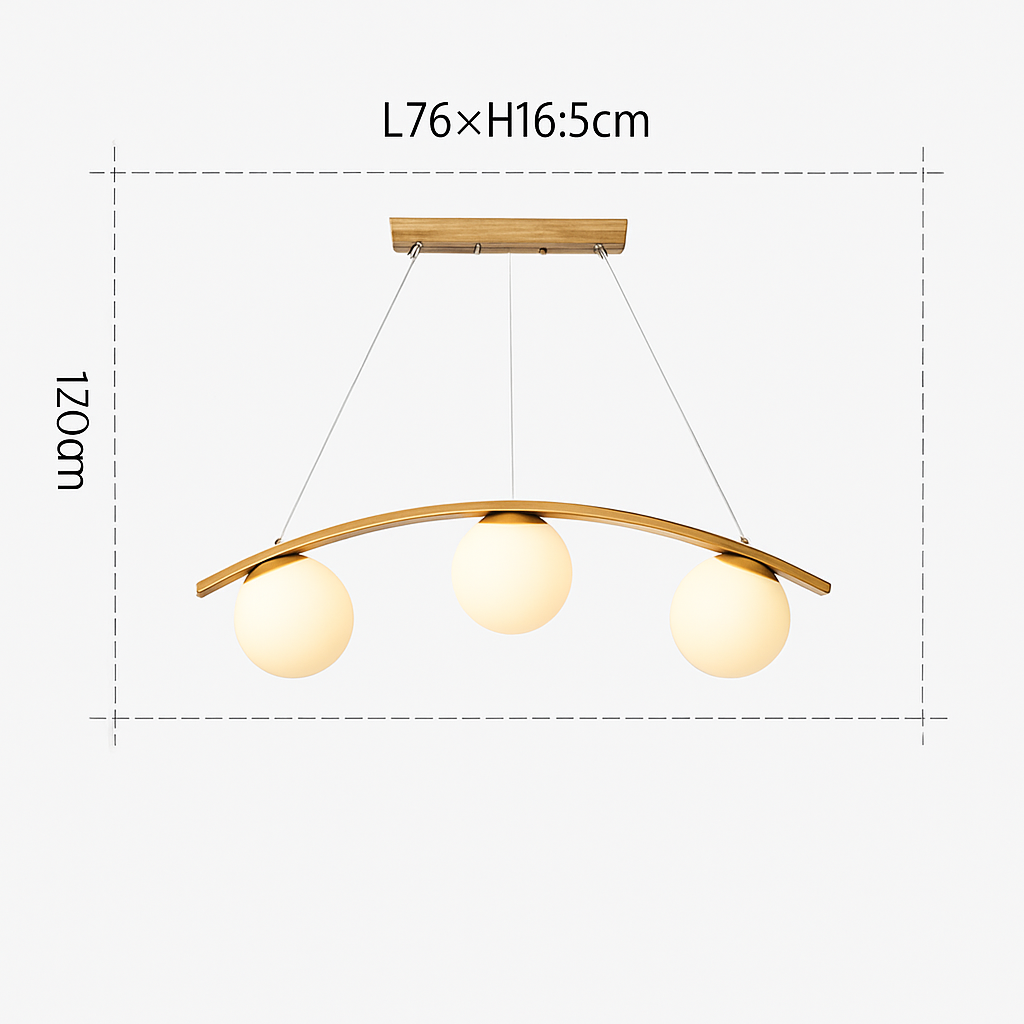 suspension en bois moderne avec boule de verre et éclairage led - vue 6 sur 8