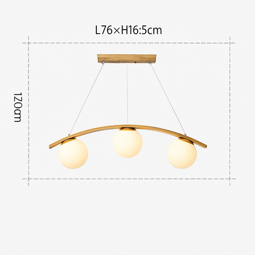 suspension en bois moderne avec boule de verre et éclairage led