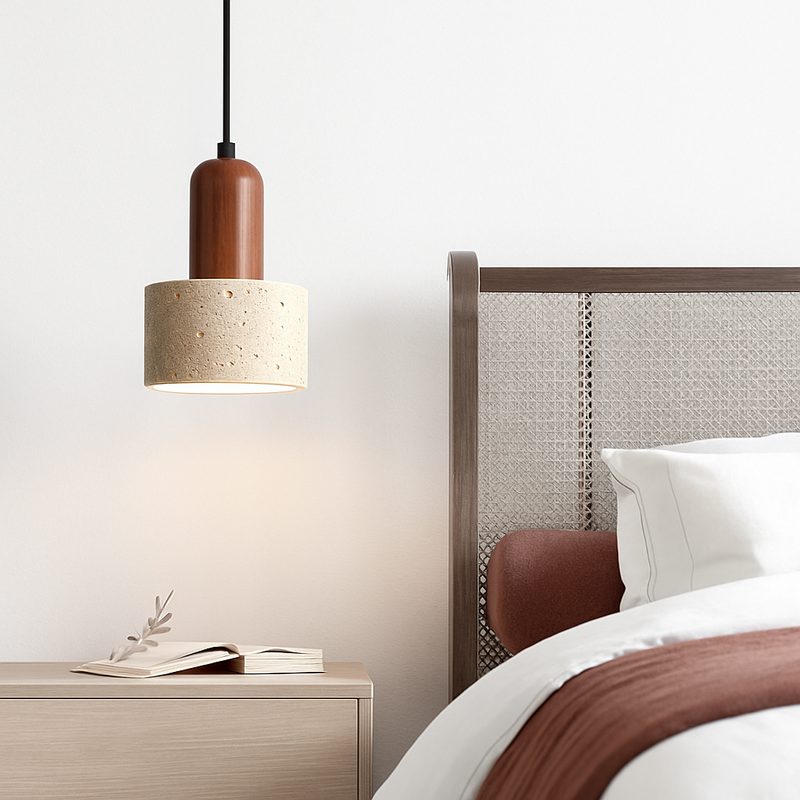 Suspension en pierre de travertin jaune de style japonais Suspension de chevet de chambre à coucher Suspension rétro d'allée de restaurant