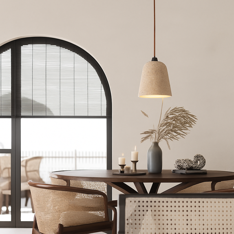 Suspension en pierre de travertin jaune de style japonais Suspension de chevet de chambre à coucher Suspension rétro d'allée de restaurant