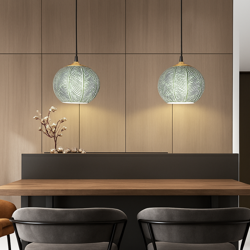 Suspension en verre moderne à motif de feuilles vertes