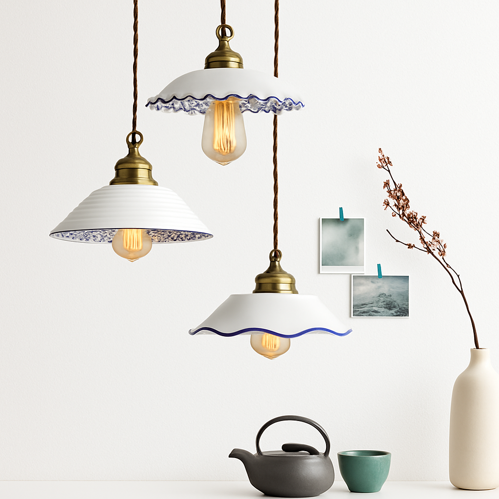 Design-Pendelleuchte Blüte Loft Style Keramik Vintage - vue 3 sur 14