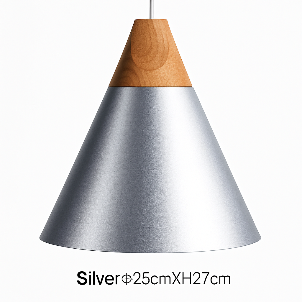 Suspension LED bois et aluminium en forme de cône - vue 10 sur 17
