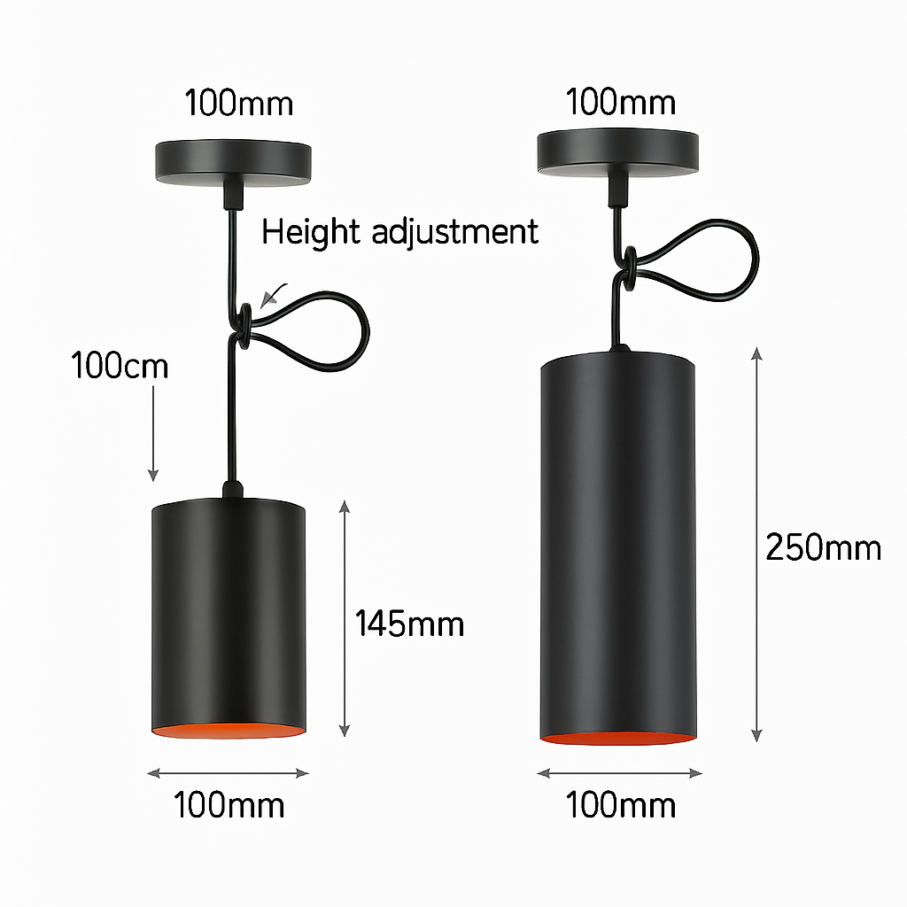 Suspension LED en forme de cylindre noir Vintage - vue 5 sur 6