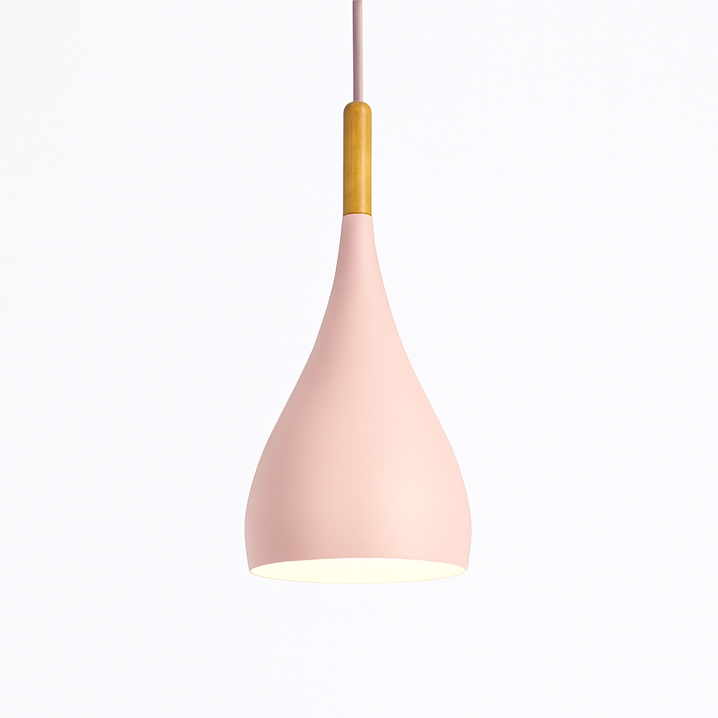 Suspension LED en métal coloré et baton en bois Nordic - vue 11 sur 29