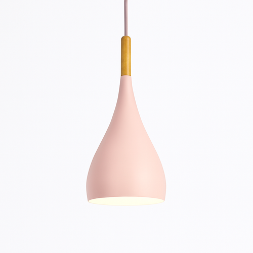 Suspension LED en métal coloré et baton en bois Nordic