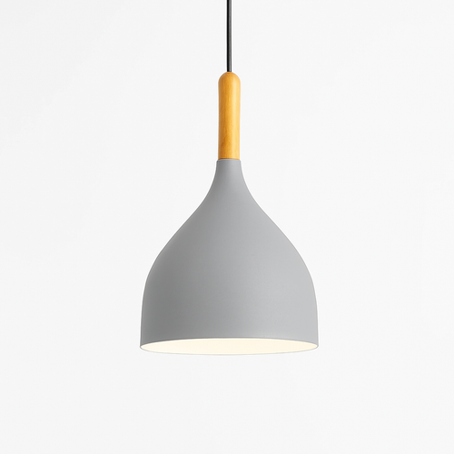 Suspension LED en métal coloré et baton en bois Nordic