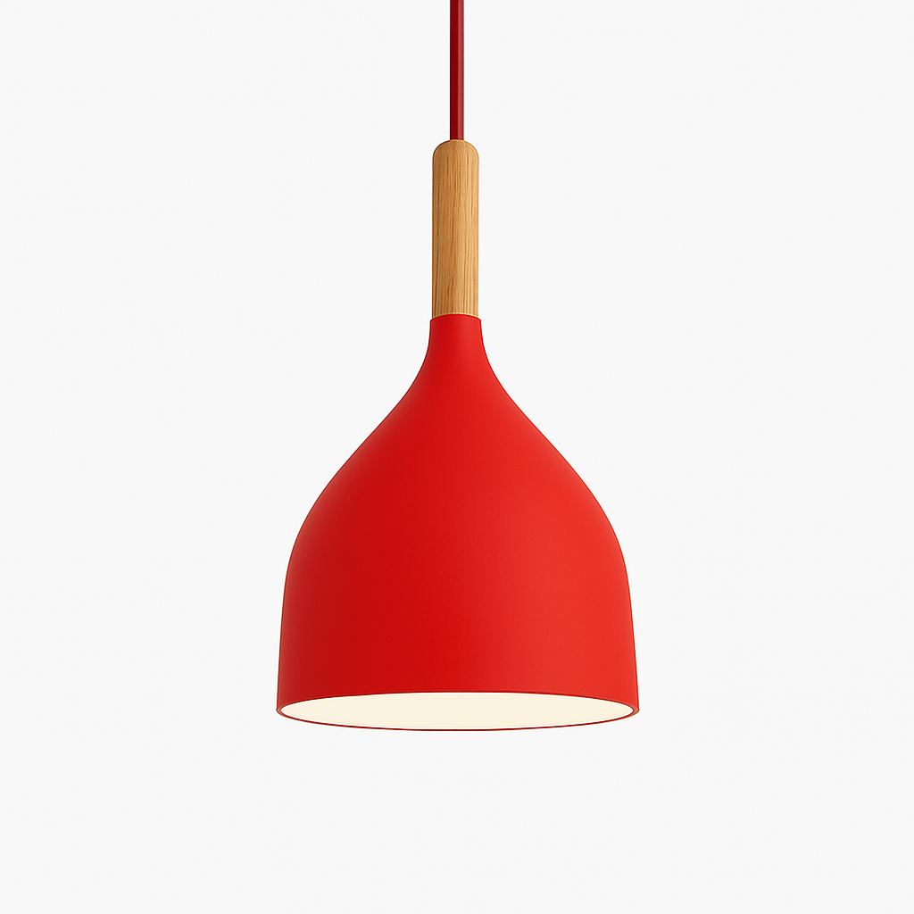 Suspension LED en métal coloré et baton en bois Nordic - vue 17 sur 29