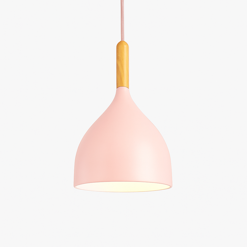Suspension LED en métal coloré et baton en bois Nordic - vue 18 sur 29
