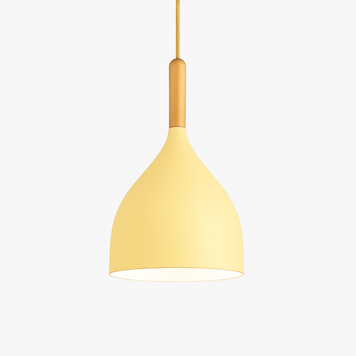 Suspension LED en métal coloré et baton en bois Nordic