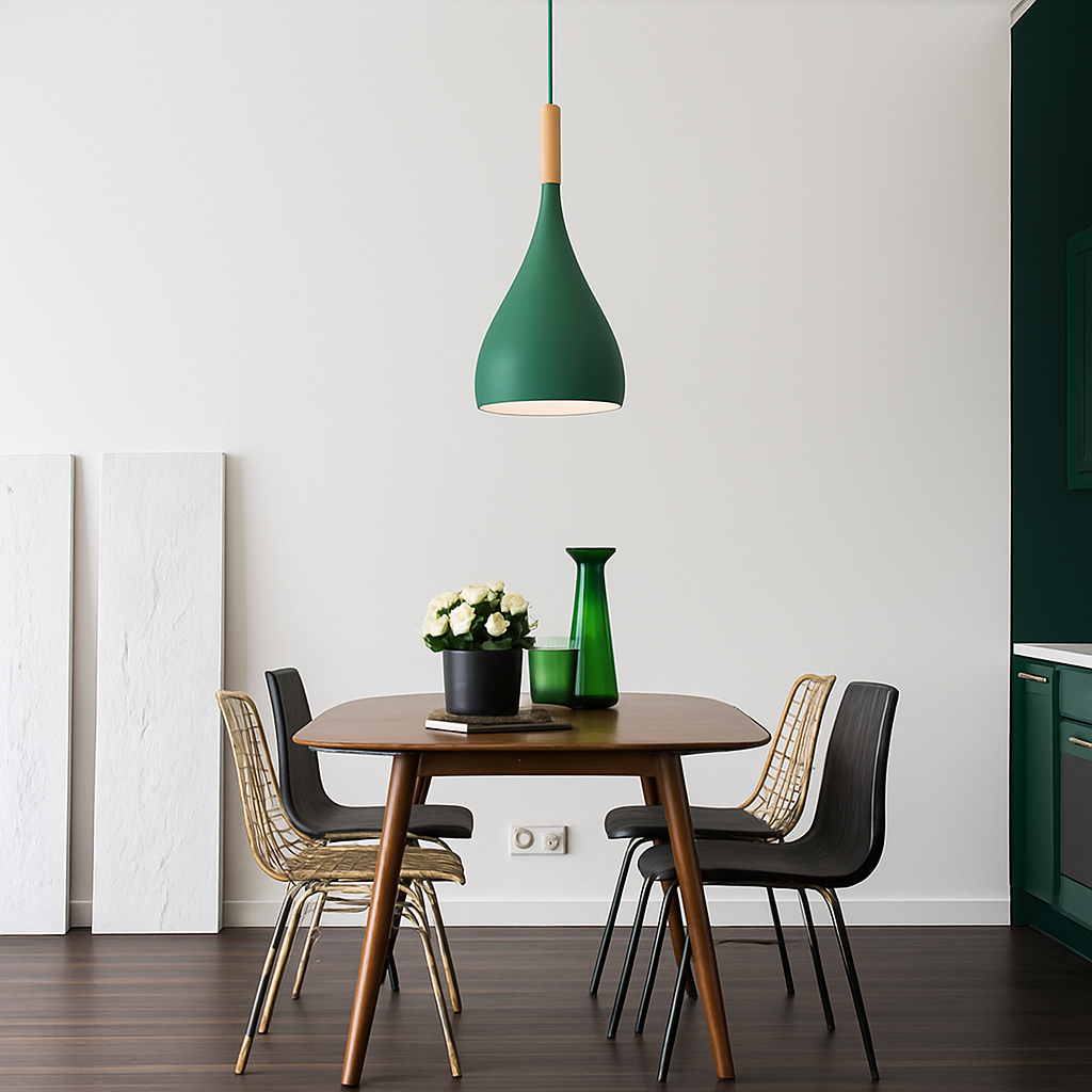 Suspension LED en métal coloré et baton en bois Nordic - vue 5 sur 29
