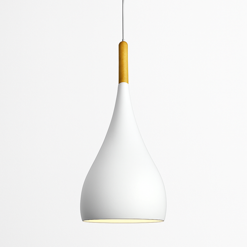 Suspension LED en métal coloré et baton en bois Nordic