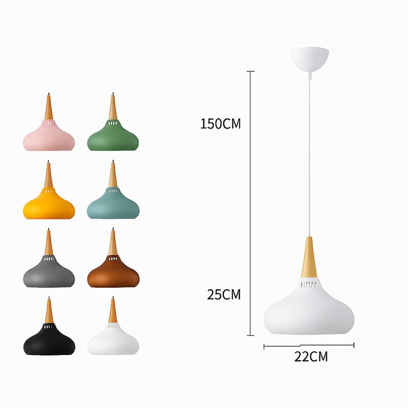 Suspension LED en métal et tige en bois Loft