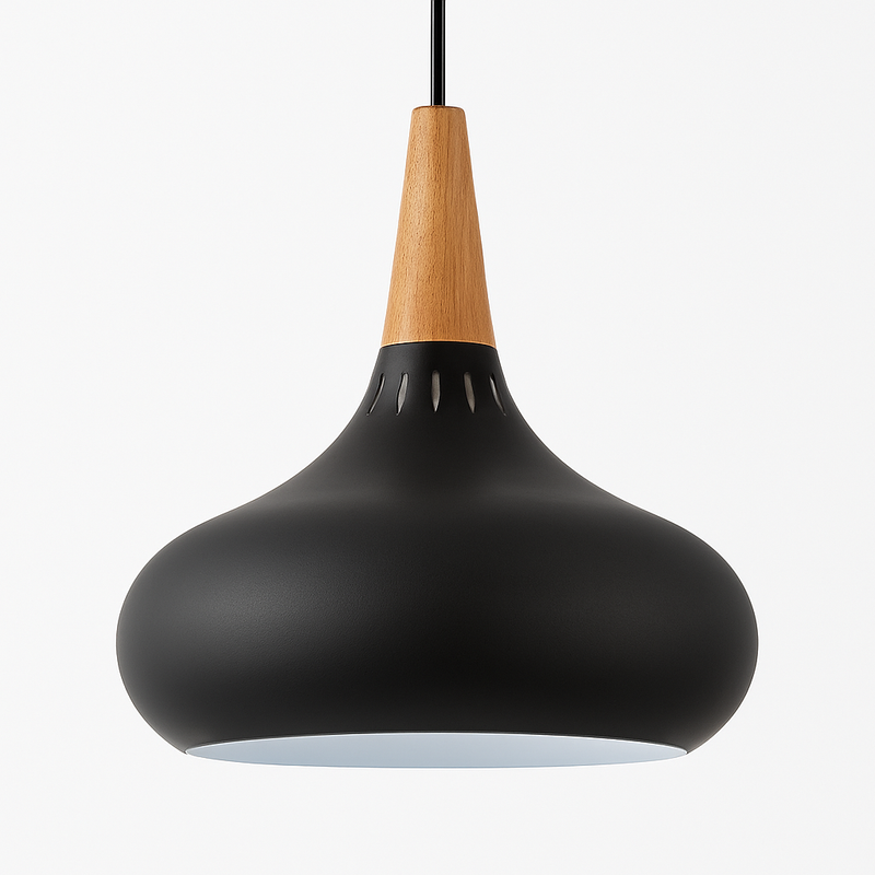 Suspension LED en métal et tige en bois Loft