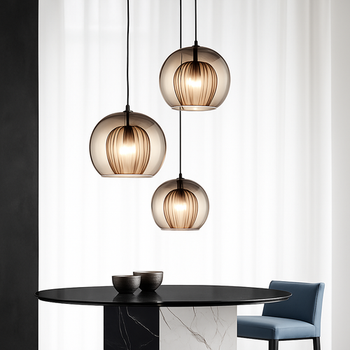Suspension LED en verre au design nordique gris fumé