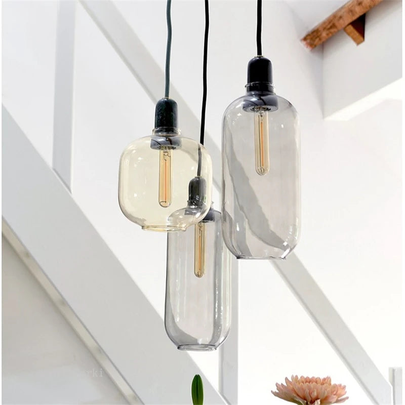 suspension à led en verre et marbre design danois rétro industriel