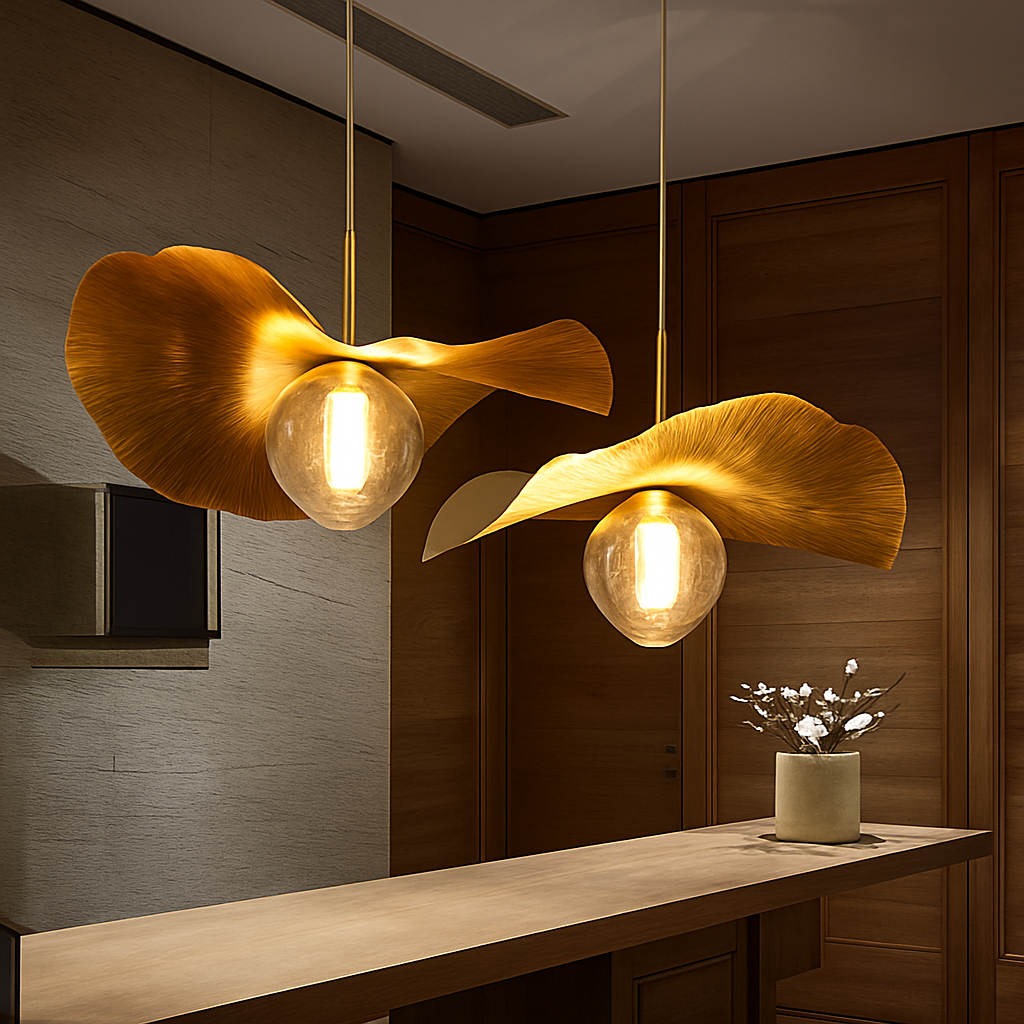 Suspension LED modernes en laiton feuille de Lotus pour Restaurant Table basse cuisine île lustre décor à la maison Lustres Luminaires - vue 5 sur 9