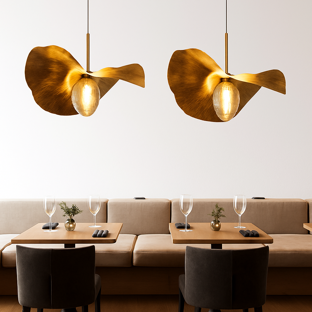 Suspension LED modernes en laiton feuille de Lotus pour Restaurant Table basse cuisine île lustre décor à la maison Lustres Luminaires - vue 6 sur 9