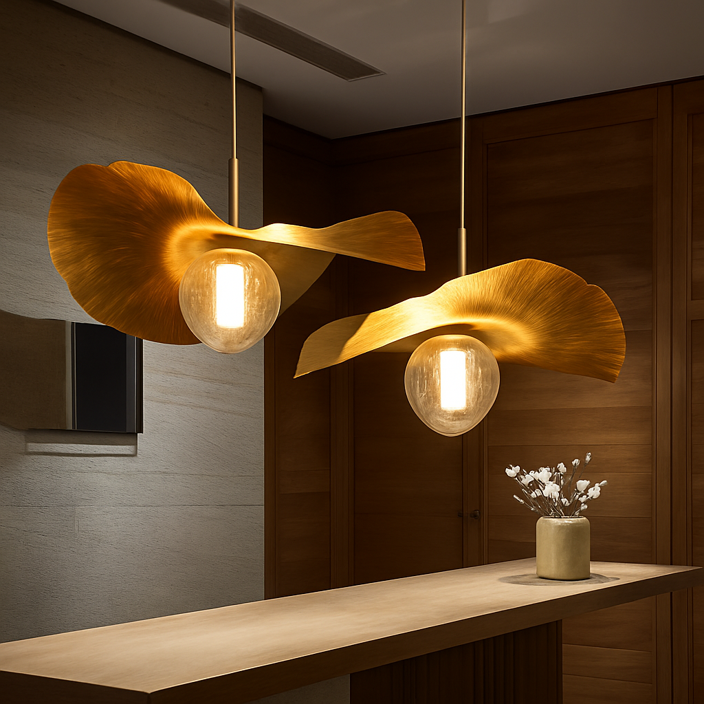 Suspension LED modernes en laiton feuille de Lotus pour Restaurant Table basse cuisine île lustre décor à la maison Lustres Luminaires - vue 7 sur 9