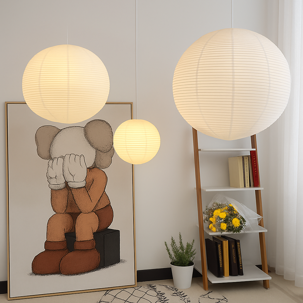 LED-Pendelleuchte japanischer Stil Kugel Papier - vue 3 sur 11