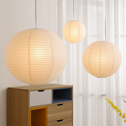 LED-Pendelleuchte japanischer Stil Kugel Papier - vue 6 sur 11
