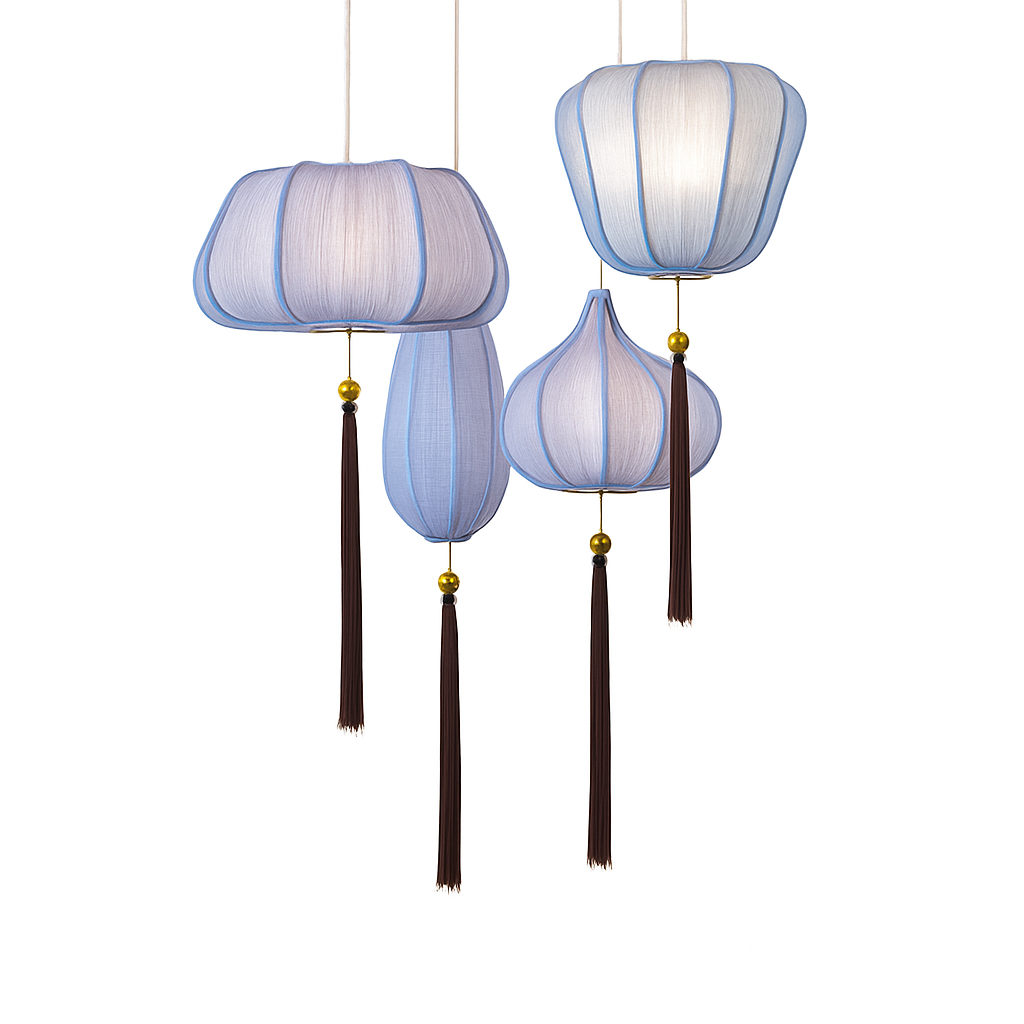 Suspension LED style chinois en tissu - vue 3 sur 18