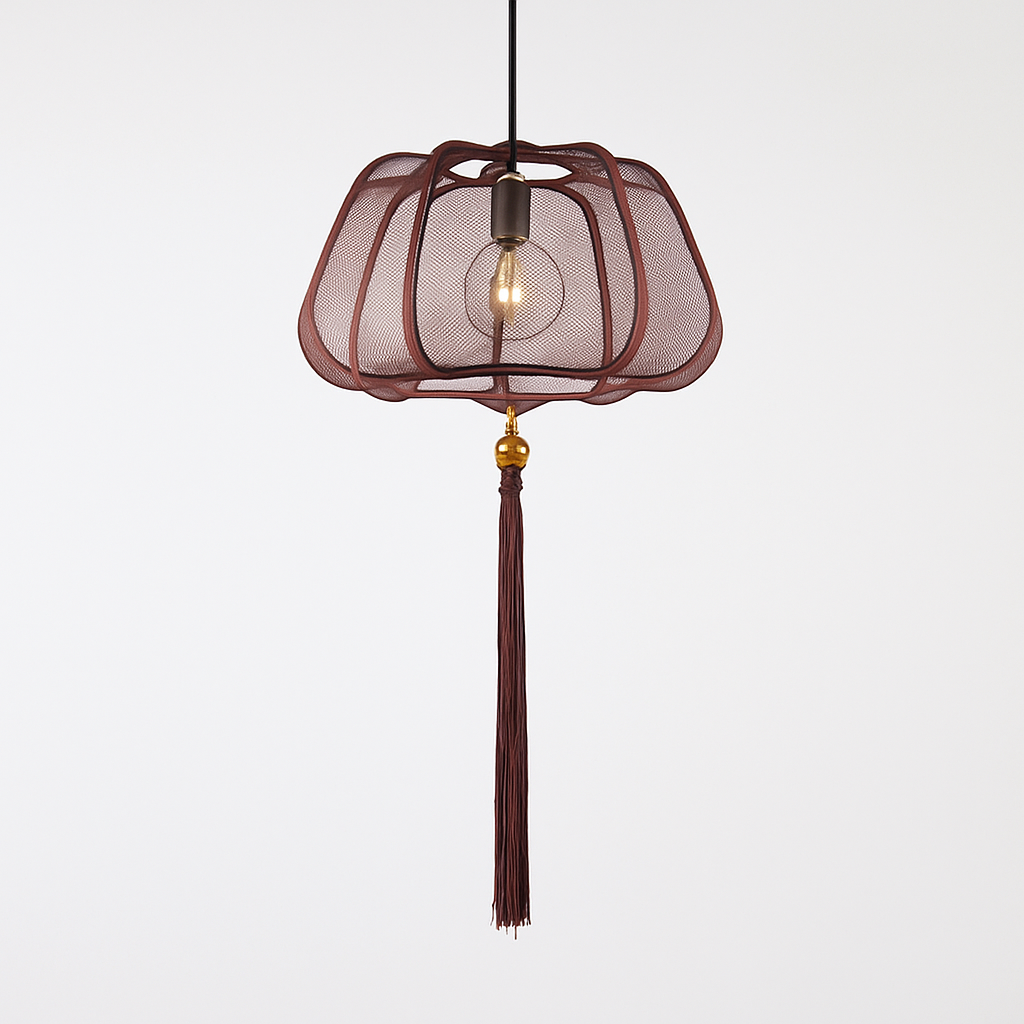 Suspension LED style chinois en tissu - vue 14 sur 18