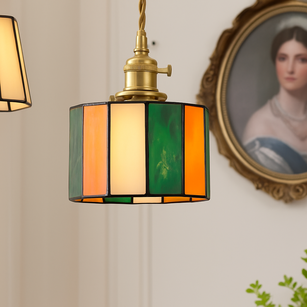 Suspension led vintage style japonais douille cuivre abat-jour verre - vue 5 sur 29
