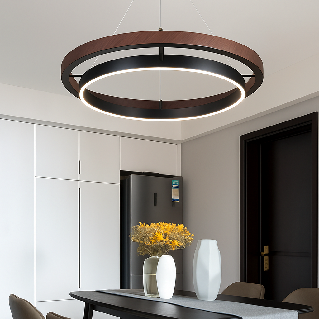 suspension luminaire bois grain rond créatif minimaliste