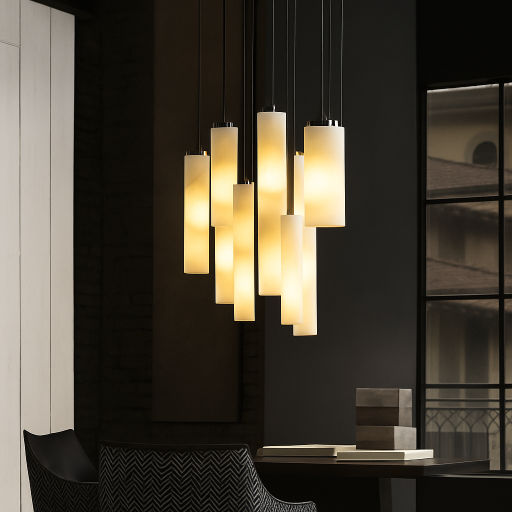 Suspension lustre design avec fil réglable et marbre naturel - vue 4 sur 14