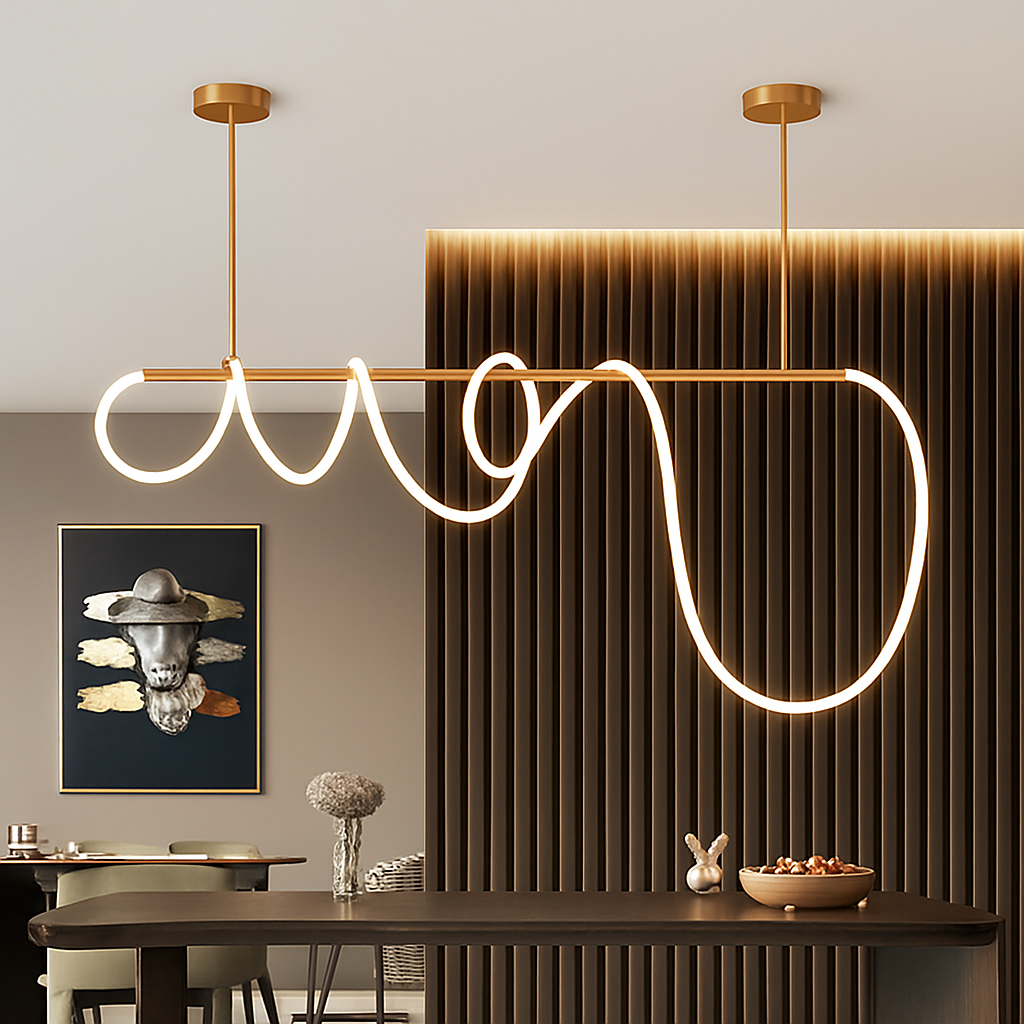 suspension moderne design long tube lumineux flexible pour espace contemporain - vue 2 sur 22