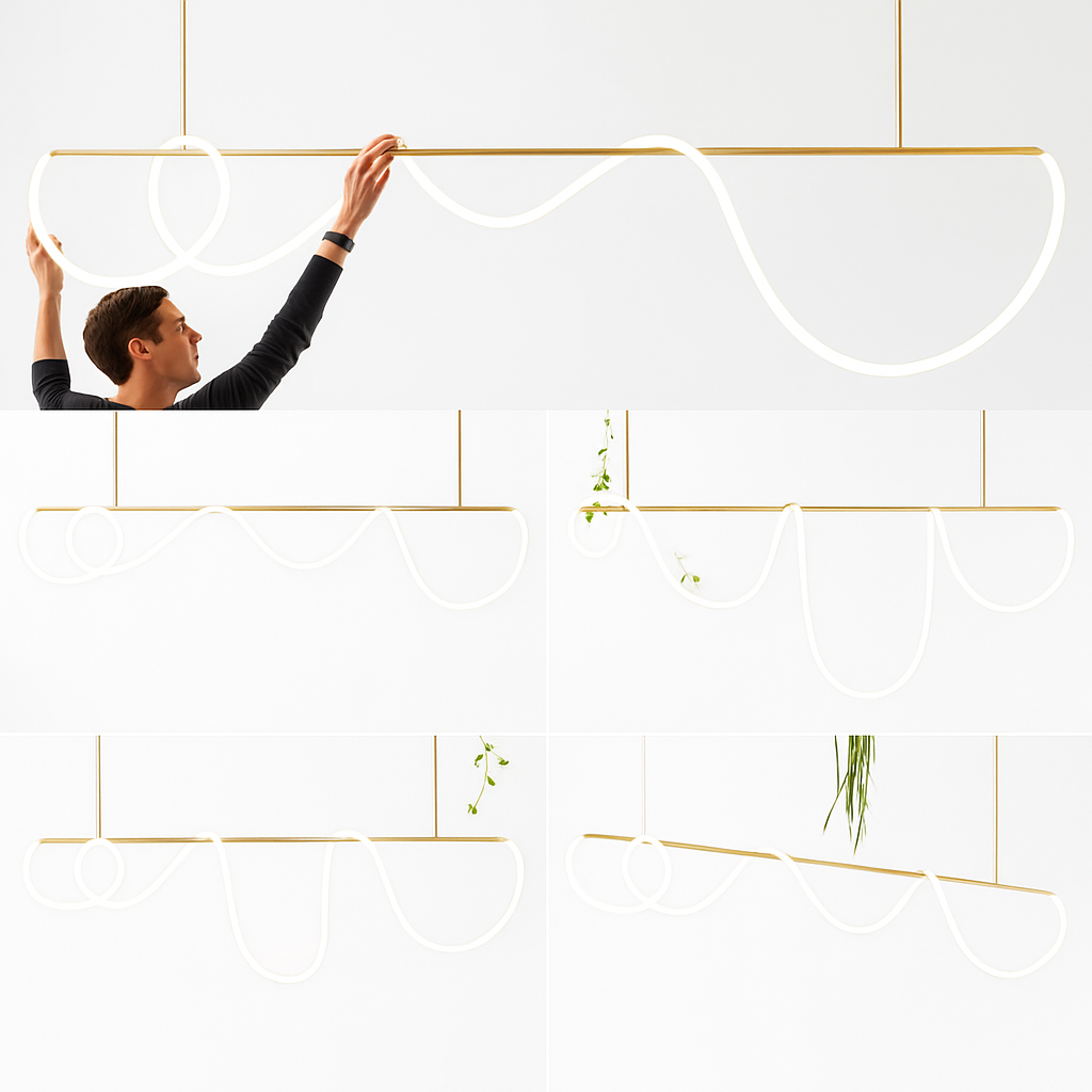 suspension moderne design long tube lumineux flexible pour espace contemporain - vue 5 sur 22