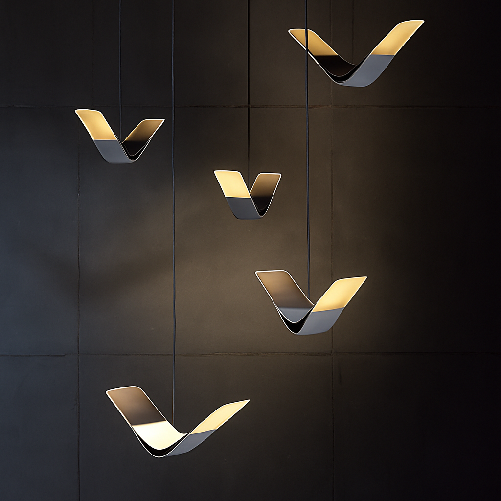 suspension moderne design oiseau volant éclairage tricolore led - vue 4 sur 13
