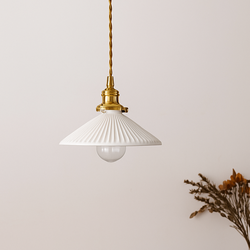 Suspension rétro avec abat-jour en céramique blanc Letten